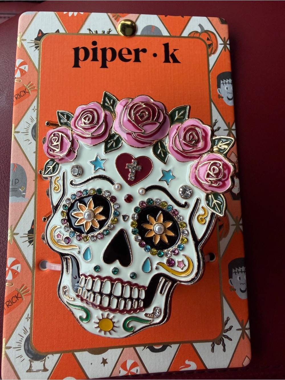 Piper K  Floral Sugar Skull hair clip — Pink & White